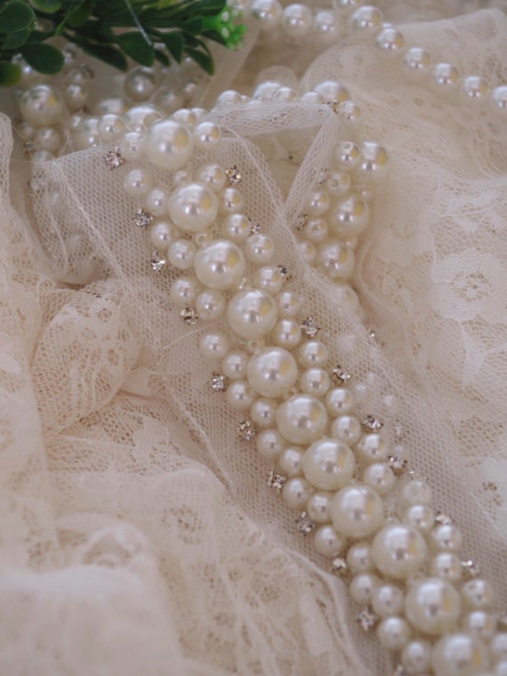 Ivory Pearl and Crystal Bridal Trim for Belt or Gown Enhancement